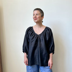 Athena Black Linen Top