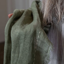 Hand Embroidered khaki Gauze Linen Scarf