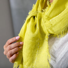 Hand Embroidered Yellow Gauze Linen Scarf