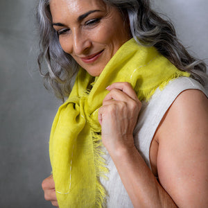 Hand Embroidered Yellow Gauze Linen Scarf